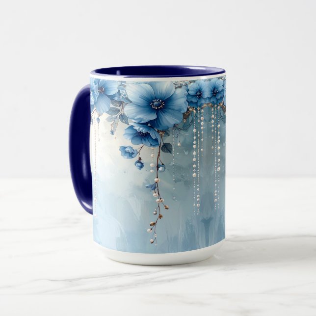 Blue Flowers and Pearls Mug Mugg (Framsida vänster)