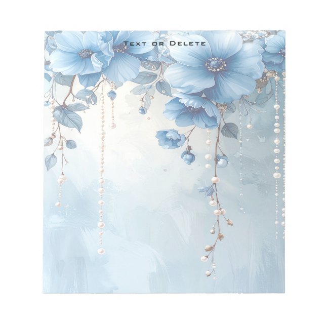 Blue Flowers and Pearls Notepad Anteckningsblock (Framsida)