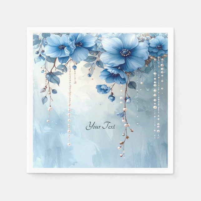 Blue Flowers and Pearls Pappersservett (Framsidan)