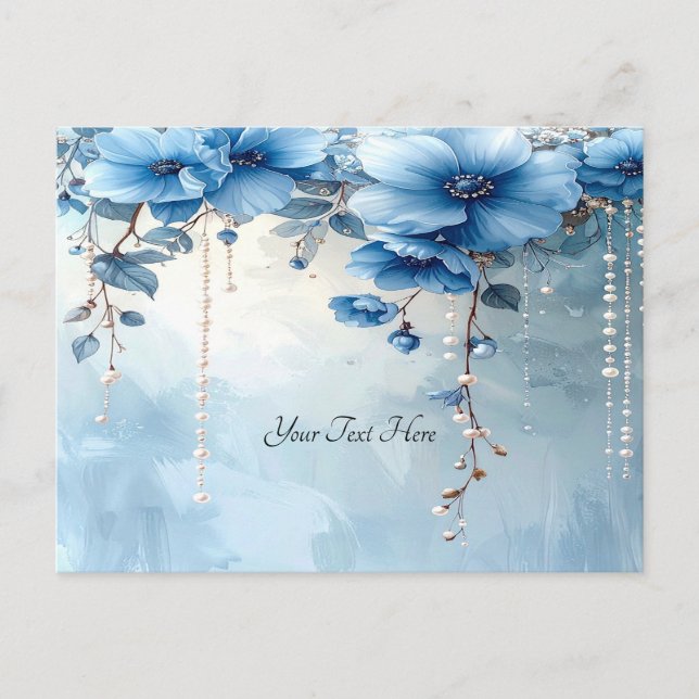 Blue Flowers and Pearls Postcard Vykort (Framsida)
