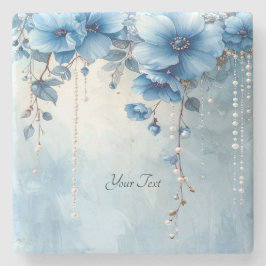 Blue Flowers and Pearls Stone Coaster Stenunderlägg