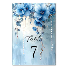 Blue Flowers and Pearls Table Number Bordsnummer