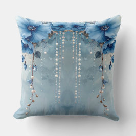 Blue Flowers and Pearls Throw Pillow Kudde