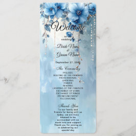 Blue Flowers and Pearls Wedding Program