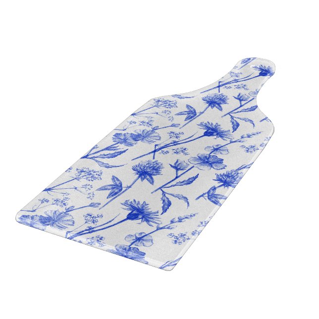 Blue Flowers Elegant Floral Boho Cutting Board (Hörn)
