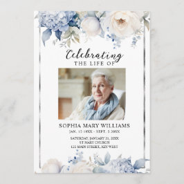 Blue Flowers Memorial Funeral Order of Service Program