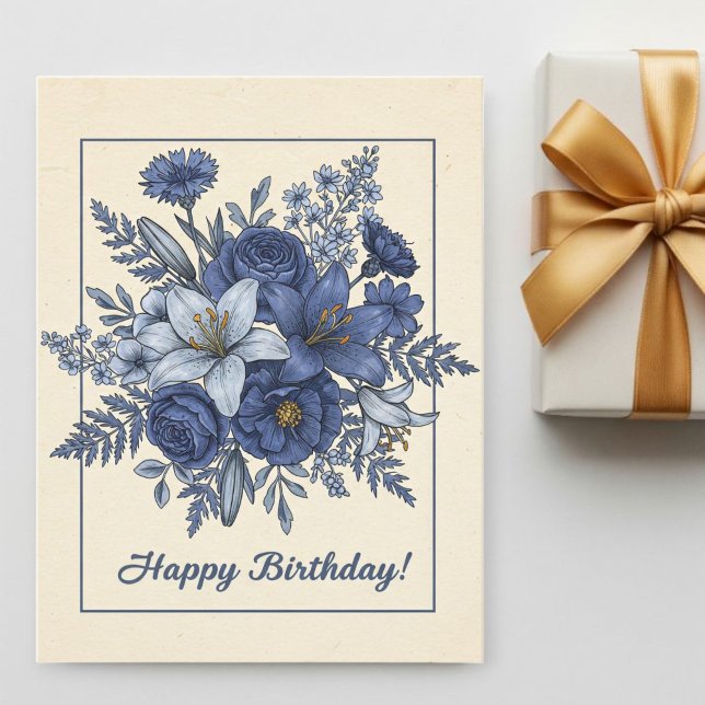 Blue Flowers, Personalized Birthday Card for Mom Vykort (Skapare uppladdad)