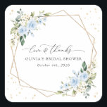 Blue Flowers, White Flowers, Boho, Bridal Shower Fyrkantigt Klistermärke<br><div class="desc">Add a personal touch to your bridal shower celebration with these stylish and memorable party items! Design features blue and white watercolor flowers,  greenery,  gold confetti and gold frame on white background.</div>