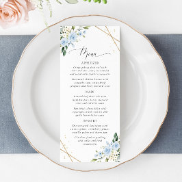 Blue Flowers, White Flowers, Bridal Shower Menu Meny