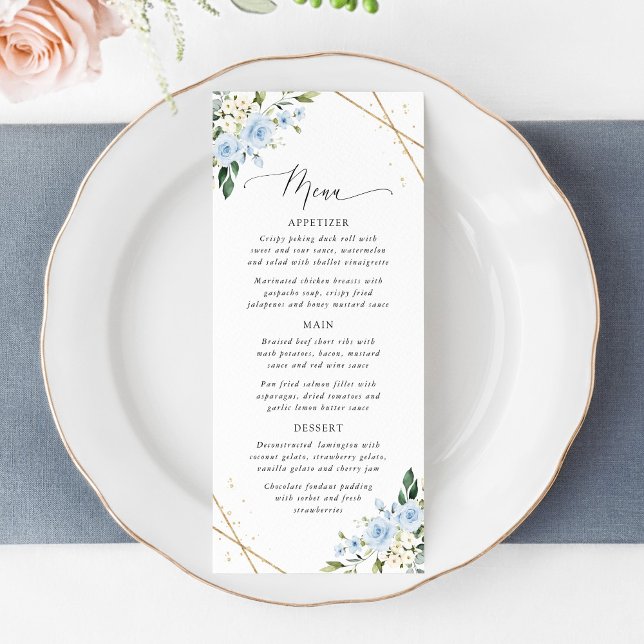 Blue Flowers, White Flowers, Bridal Shower Menu Meny (Skapare uppladdad)