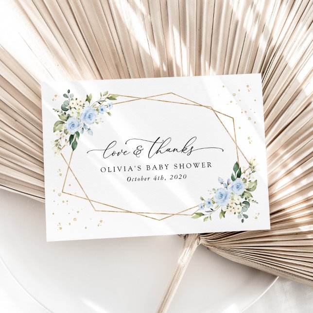 Blue Flowers, White Flowers, Greenery, Baby Shower Tack Kort (Skapare uppladdad)