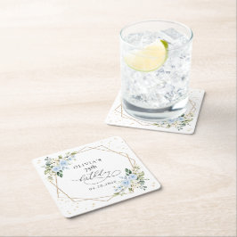 Blue Flowers, White Flowers, Greenery, Birthday Underlägg Papper Kvadrat