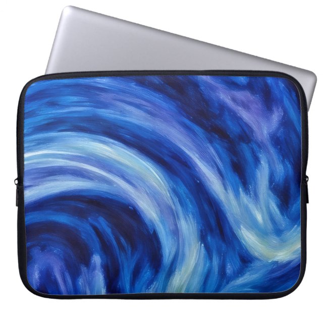 Blue Flowing Abstract Art Laptop Cover Sleeve (Framsidan)