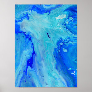 Blue Fluid Abstrakt Modern Marble Swirl Art Poster