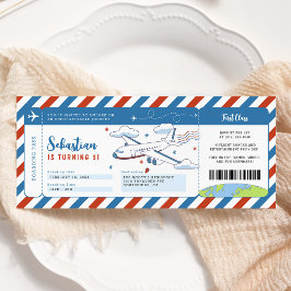Blue Flygplan Boarding Pass Birthday Biljett Inbjudningar
