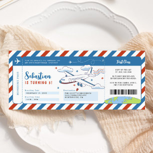 Blue Flygplan Boarding Pass Birthday Biljett Inbjudningar