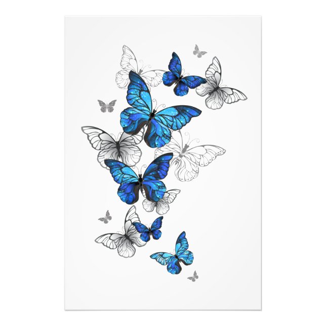 Blue Flying Butterflies Morpho Fototryck (Framsidan)