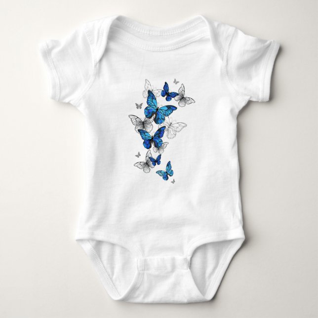Blue Flying Butterflies Morpho T Shirt (Framsida)