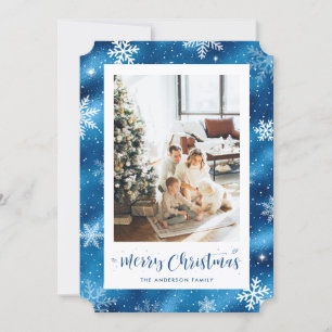 Blue Foil Snowflake Photo God jul Julkort
