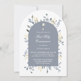  blue foliage First Holy Communion  Inbjudningar