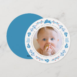 Blue Folk Art Baby Det är Kall utanför foto Julkort