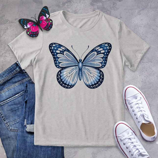 Blue Folk Art Butterfly Shirt T (Skapare uppladdad)