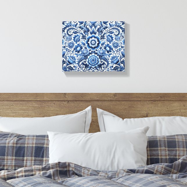 Blue Folk Blommönster Canvastryck (Insitu (sovrum))