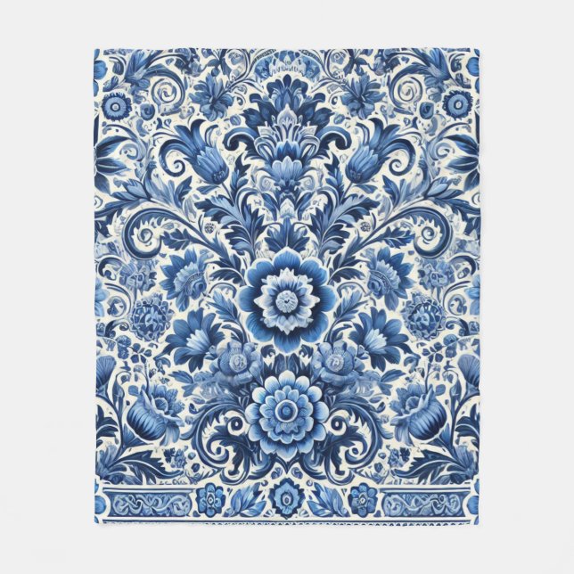 Blue Folk Blommönster Fleecefilt (Framsidan)