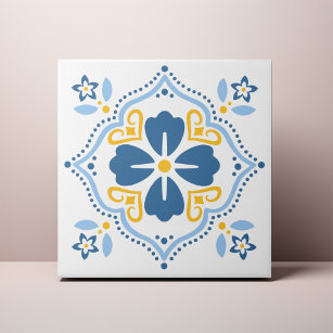Blue Folk Flower Azulejo Kakelplatta
