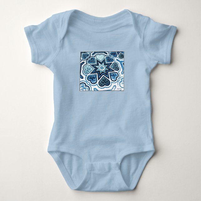 Blue Folk Hearts Infant Creeper T Shirt (Framsida)