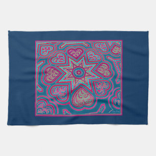 Blue Folk Hearts Kitchen Towel Kökshandduk