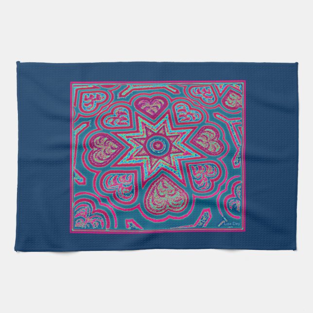 Blue Folk Hearts Kitchen Towel Kökshandduk (Horisontell)