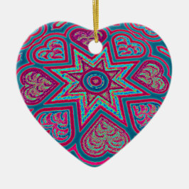 Blue Folk Hearts Ornament