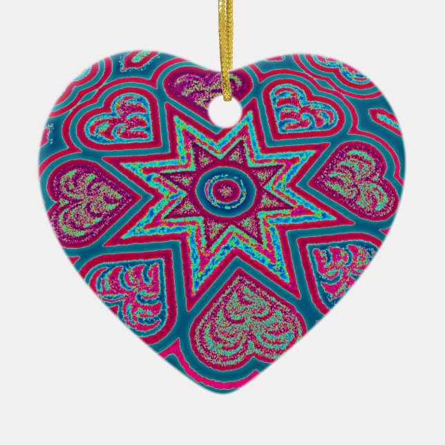 Blue Folk Hearts Ornament (Framsidan)