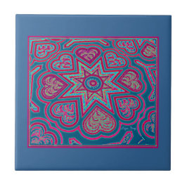 Blue Folk Hearts Trivet/Tile Kakelplatta