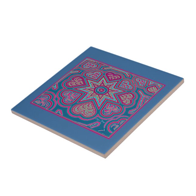 Blue Folk Hearts Trivet/Tile Kakelplatta (Sidan)