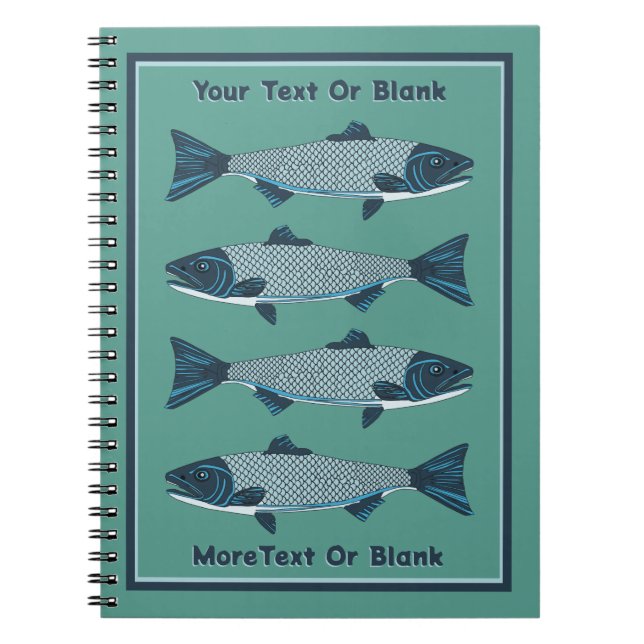 Blue FolkArt Trout/Salmon Anteckningsbok (Framsidan)