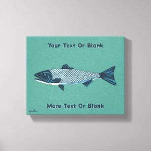 Blue FolkArt Trout/Salmon Canvastryck