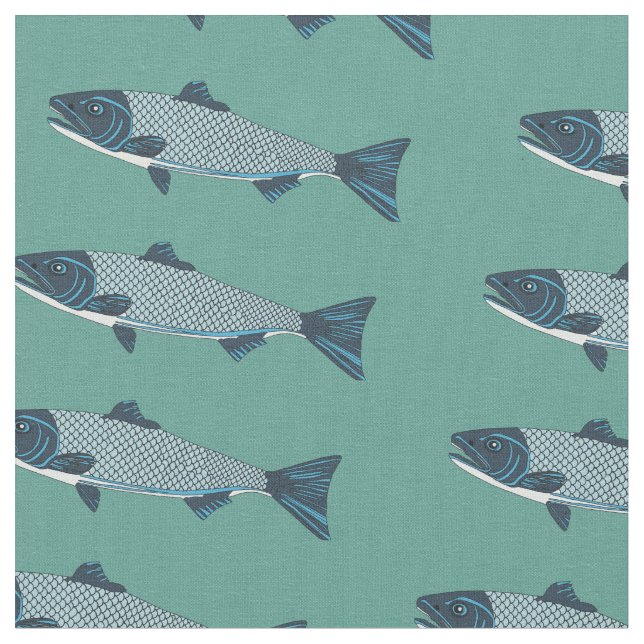 Blue FolkArt Trout/Salmon Tyg (Närbild)