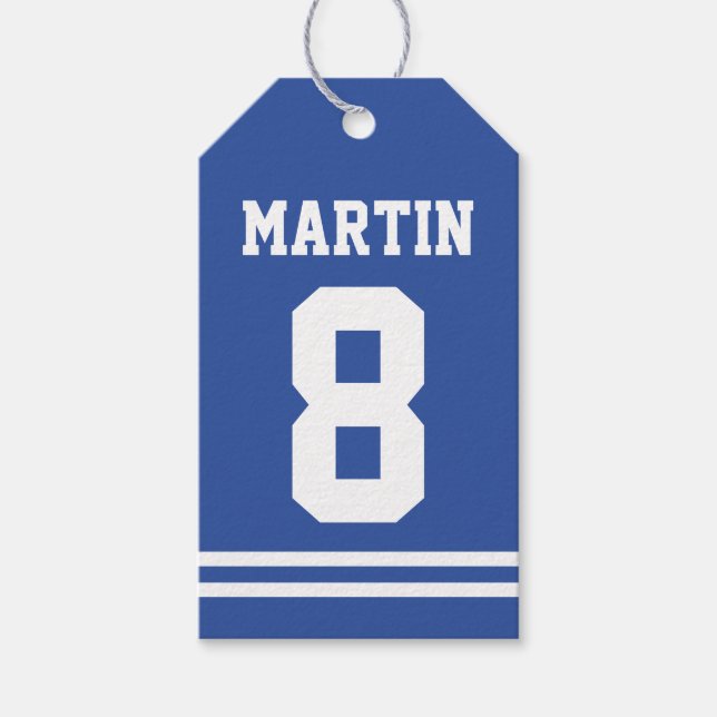 Blue Football Jersey - Idrottsteme Födelsedagsfest Presentetikett (Framsidan)