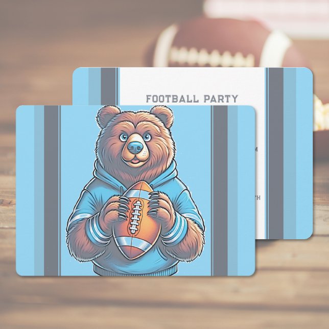 Blue Football Party Inbjudningar (Blue Football Party Invitation (front and back))