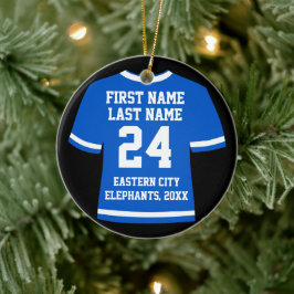 Blue Football Soccer Hockey Sports Jersey Julgransprydnad Keramik