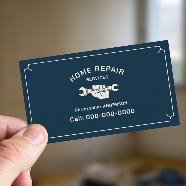 Blue för hemreparationstjänster visitkort (Home Repair Services Blue Business Card)