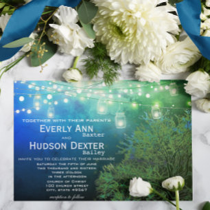Blue Forest Mason Burk Fairy Ljus Bröllop Inbjudningar