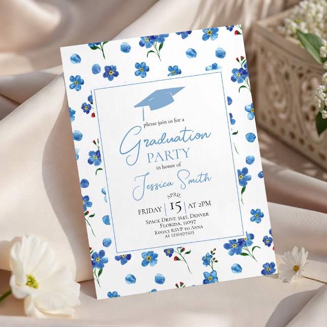 Blue Forget Me Not Graduation Party Invite Inbjudningar (Skapare uppladdad)