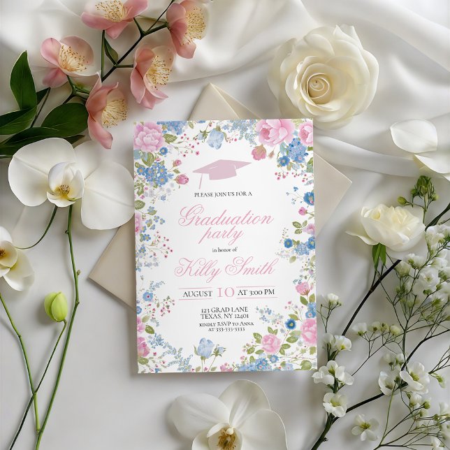 Blue Forget Me Not Graduation Party Invite Inbjudningar (Skapare uppladdad)