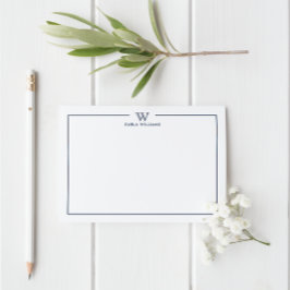 Blue Formal Classic Family Monogram Minimalist Anteckningskort