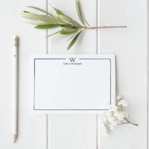 Blue Formal Classic Family Monogram Minimalist Anteckningskort