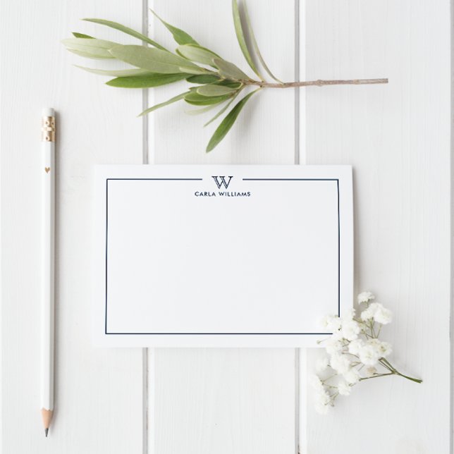 Blue Formal Classic Family Monogram Minimalist Anteckningskort (Elegant and professional monogram business card with chic border frame and name.)