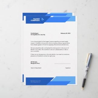 Blue Formal Company Letterhead Brevhuvud